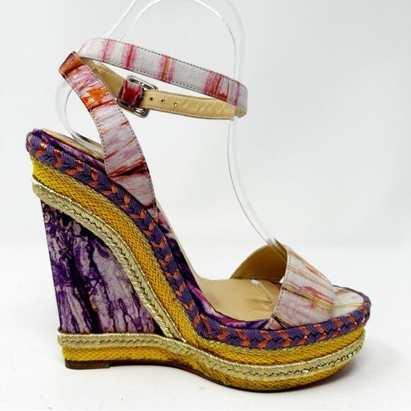Christian Louboutin Cataclou Duplice Tie Dye Ankle Strap Wedge Sandals - Picture 10 of 13